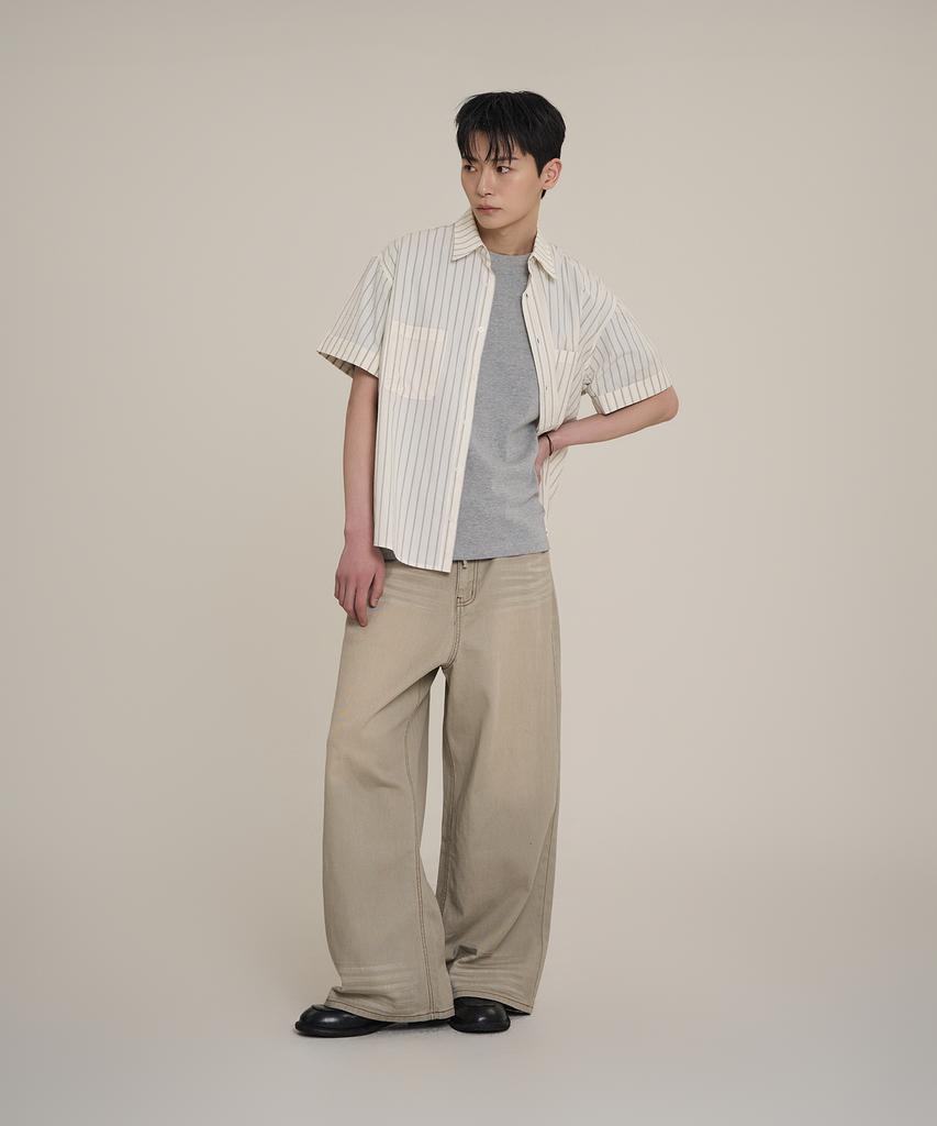 SUPERSUB Cat Wash String Wide Denim Pants - Beige