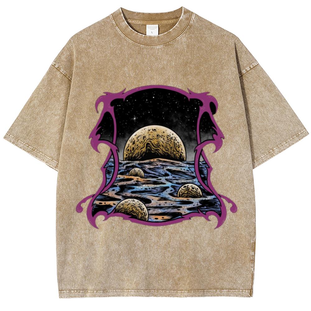 Cartoon Cartoon Style Outer Space Print Women's T-Shirt Washed Denim Oversized Loose Short Sleeve Unisex Couple