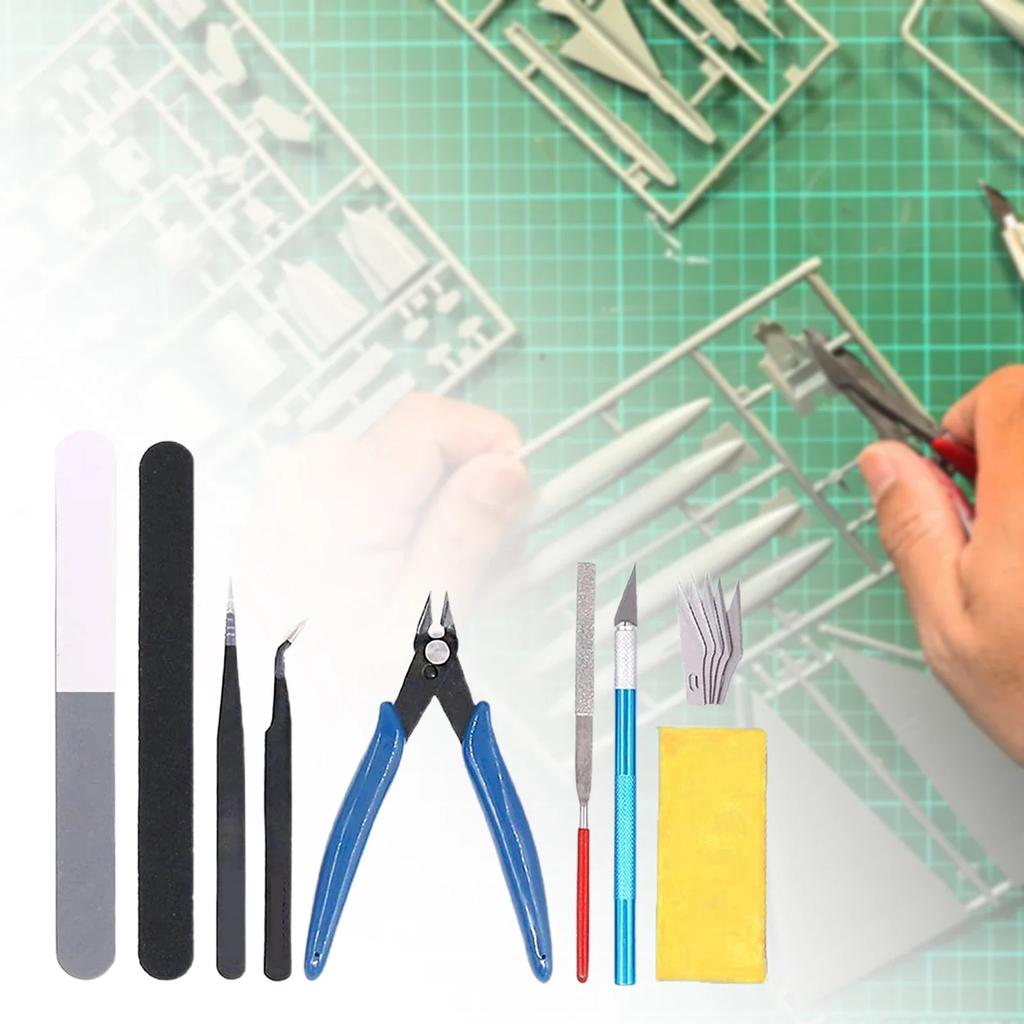 Model Tool Set Basic-Model Assembly Tweezers Pliers DIY for Gundam Building and Making Sandpaper Grinding Polishing Drill