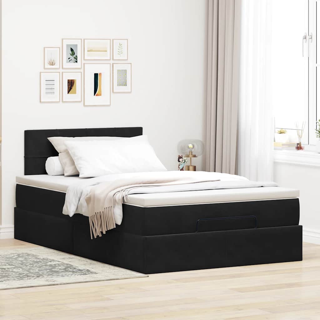 Ottoman Bed with Mattress Black 120 x 190 cm Velvet