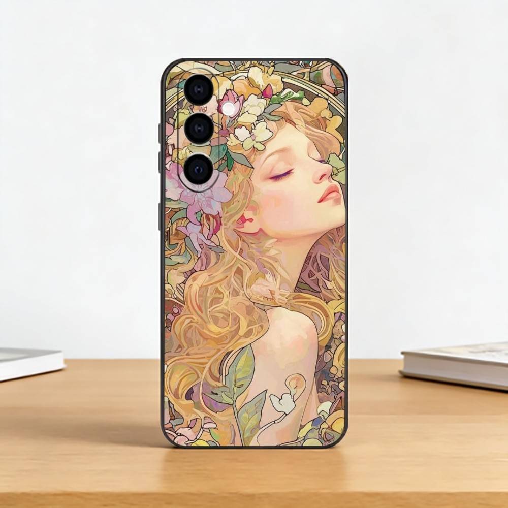 ART Альфонс Мюха Чехол для телефона для Samsung Galaxy A73, A72, A71, A70, A53, A52, A51, Другие Мягкий Черный Чехол
