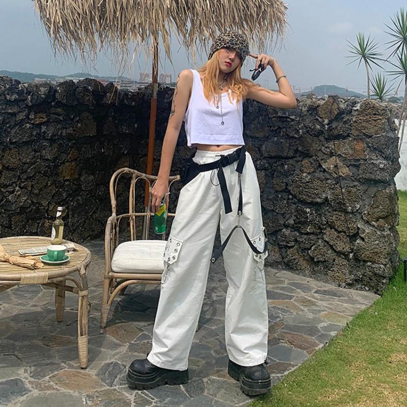 Брюки-карго в стиле панк-цепочка, женские готические широкие мешковатые брюки, уличная одежда в стиле хип-хоп, эмо, клубный стиль Y2k