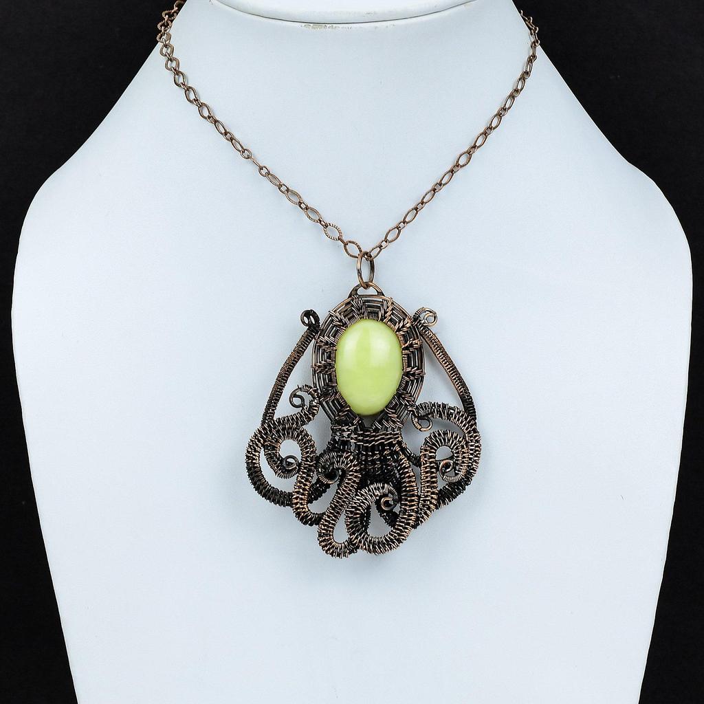 Змеиный кулон Медная проволока Обернутый кулон Осьминог Ювелирные изделия из драгоценных камней Кулон ручной работы Медная проволока Ювелирный подарок для женщин Дизайнерский кулон