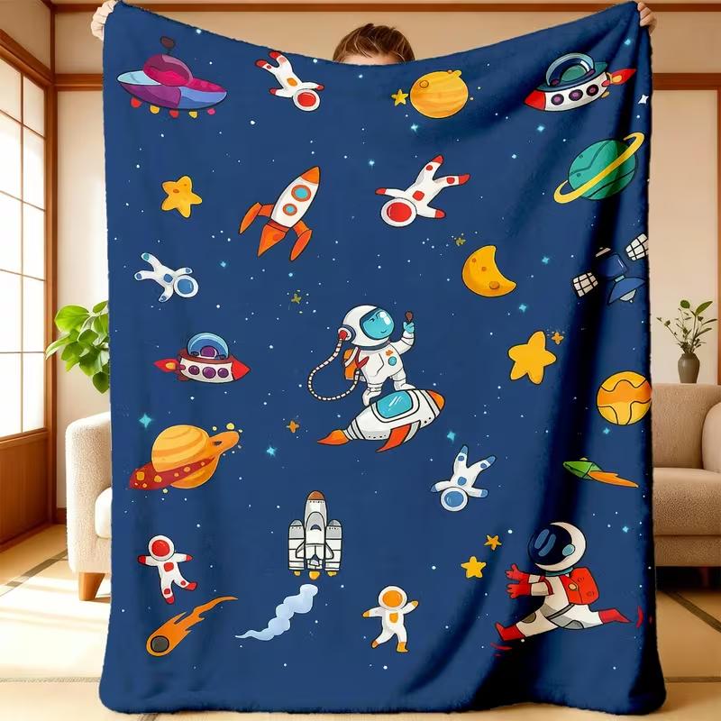 Cartoon Pastel Star Print Blanket Black Background Soft Warm Blanket For Bedroom Sofa Bed Cute Decor Blanket