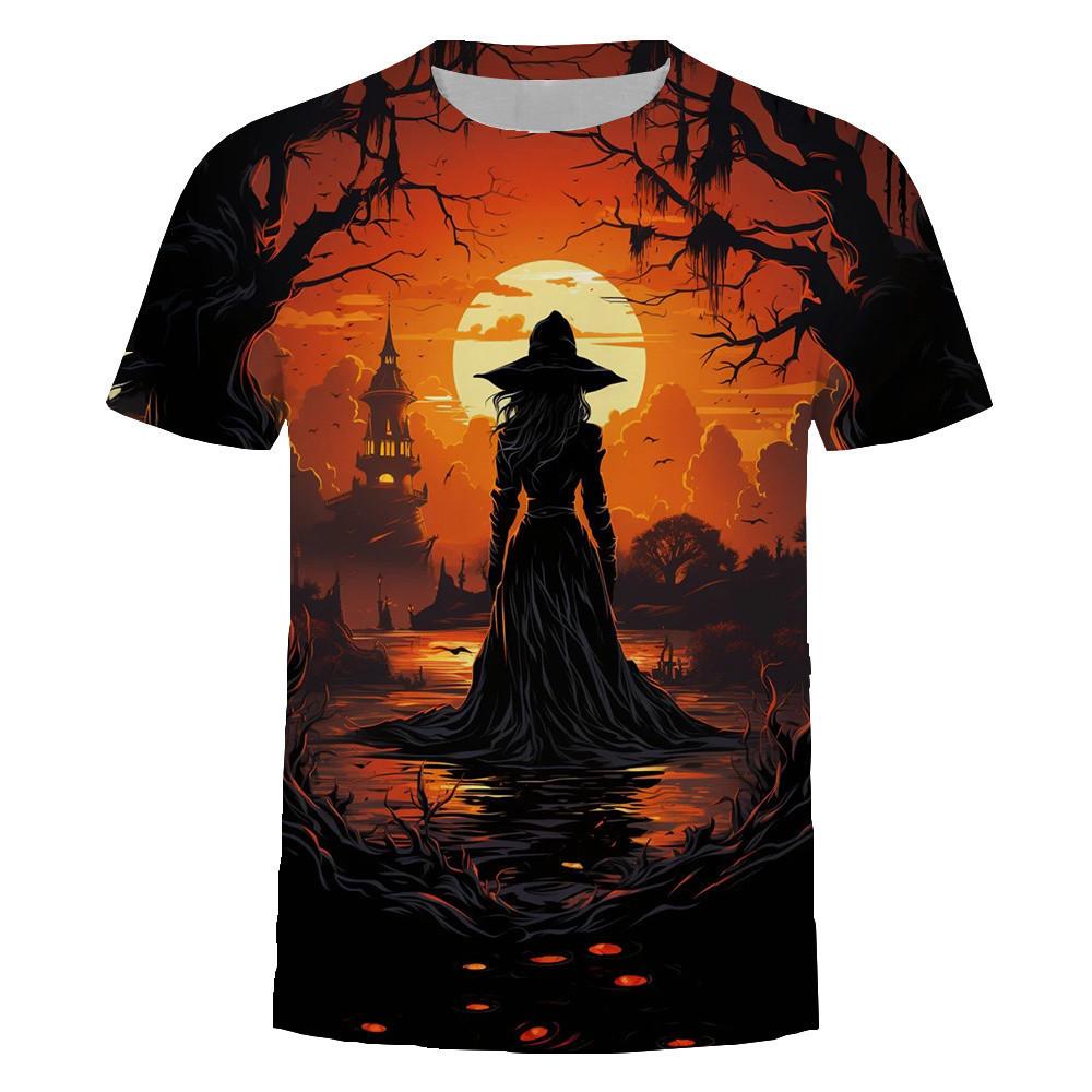 New 3D Printed Fashion Trend Multifunctional Round Neck Short Sleeved Halloween T-shirt Top