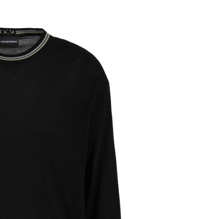 Emporio Armani FW23 Вязаный свитер с полосатой отделкой, круглым вырезом и длинными рукавами, мужской свитер, черный 6R1MXG-1MNGZ-0999