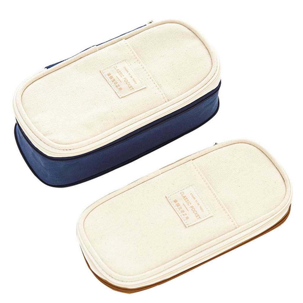 Canvas Large Capacity Pencil Case Multifunctional Zipper School Portable Simple