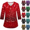 Women's Casual Christmas Loose V-Neck Pocket Print Three-quarter Sleeves