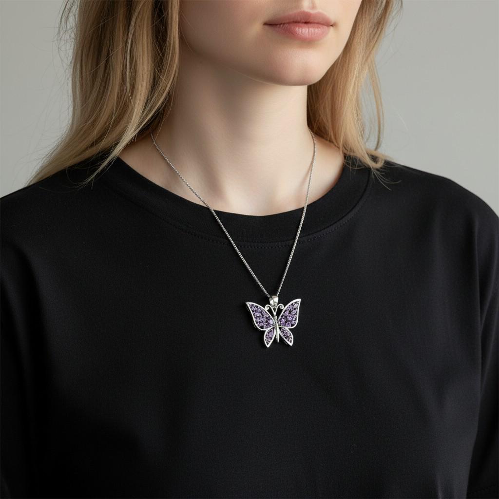 Butterfly charm pendant - 925 silver amethyst gemstone pendant, gift for daughter