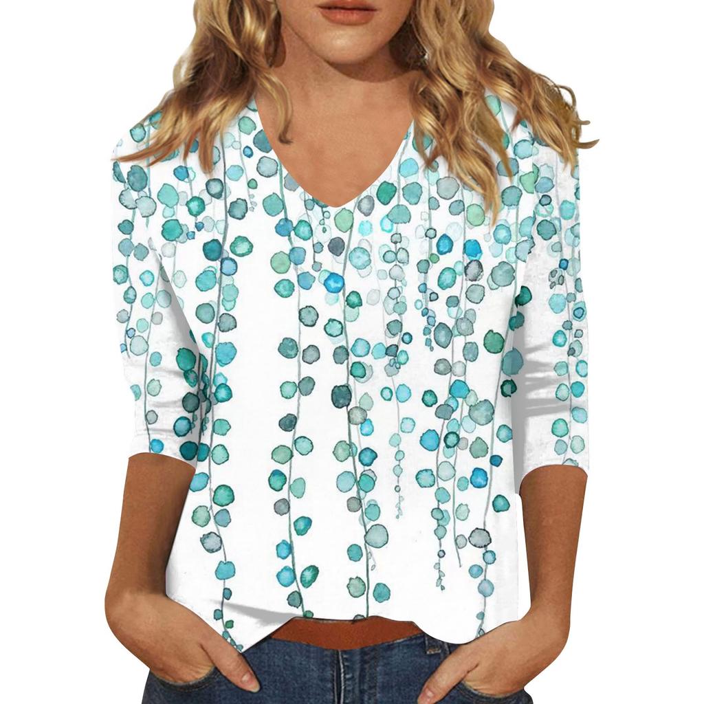 Women’s Fashion Everyday Everything Casual V-neck Seven-point Sleeve Printed T-shirt Top Tops for Women Womens Tops and Blouses