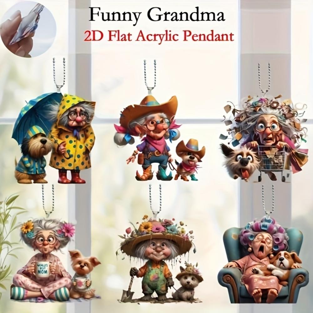 6PCS Acrylic Granny Pendants,Christmas Tree and Pendant Home Window Decor Holiday Souvenirs, Christmas Tree Pendants Perfect for Car Mirror Pendants