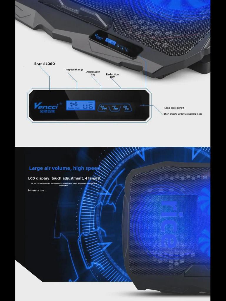 Охлаждающая подставка для ноутбука с регулируемой скоростью вращения для ноутбуков с диагональю экрана 13–15,6 дюймов и основанием для вентилятора радиатора.