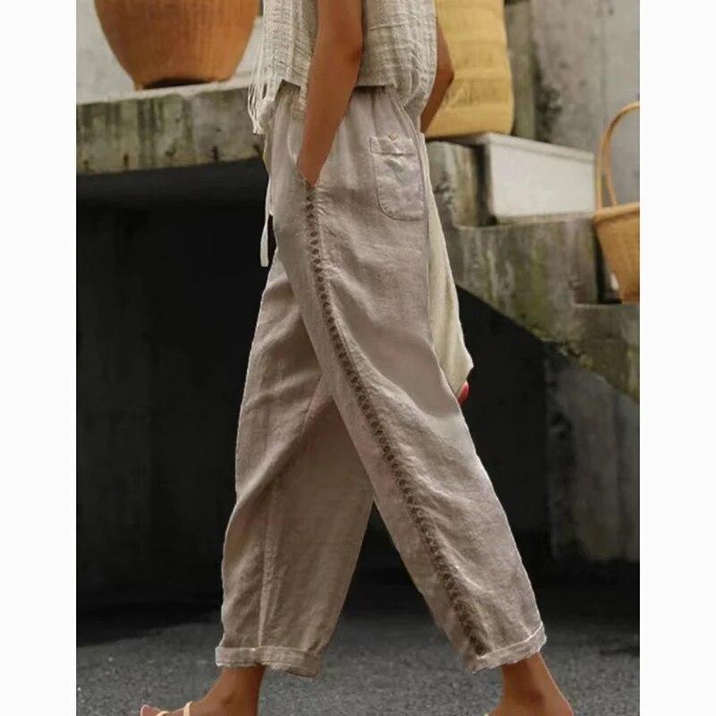 Кружевные полые повседневные брюки с девятью точками для женщин, модные облегающие брюки с высокой талией, женские элегантные однотонные женские брюки 30769