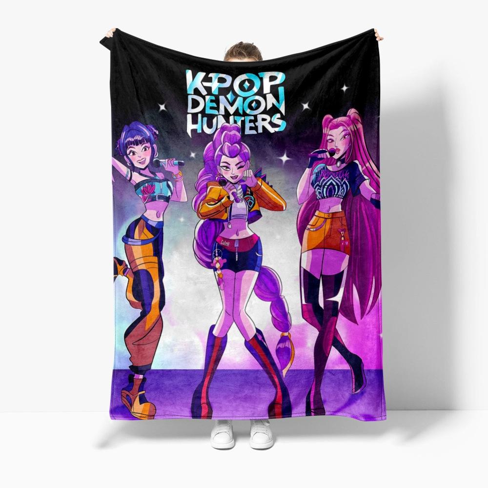 Cartoon K Pop Demon Hunters Flannel Blanket Cover Warmth Winter Blanket Multifunctional Decorative Universal Blankets