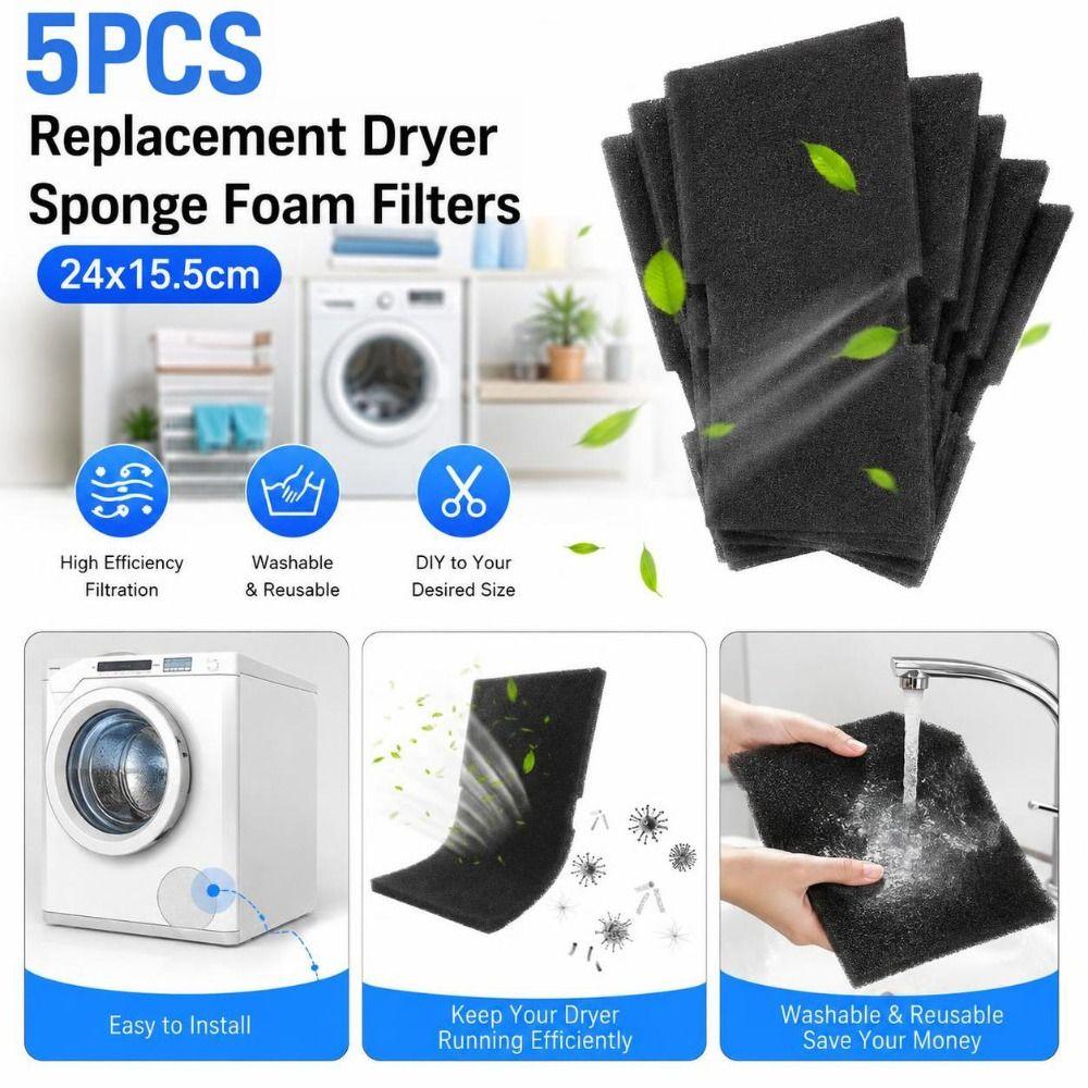 5PCS Reusable Dryer Filters Black Filter Washable Filter New Sponge Foam Filters Dryer Maintenance
