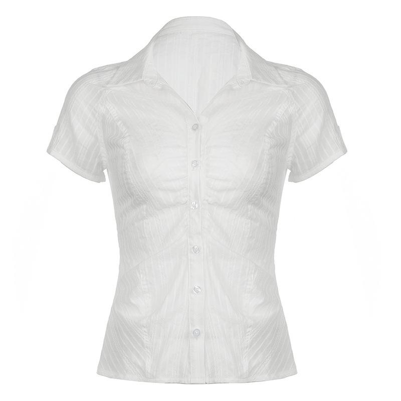 Shirt Women's Hot Season Commute Latest Slim-fitting Breasted Cardigan Solid Color Simple Top