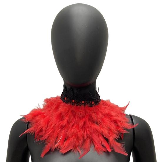 Шарф из павлиньих перьев, готическая накидка ручной работы с регулируемым кружевным поясом, цветной воротник с перьями для лица, аксессуары для танцевальной вечеринки