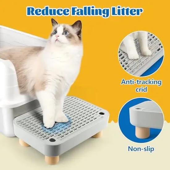 Cat Litter Box Step Stool with Catcher Ramp for Elderly Cats Mesh Tray Fits Most Litter Boxes 30 x 20 x 9 Cm for Small