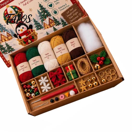 All in One Crochet Material Pack Christmas Hot Air Balloon Kit, Hanging Ornament DIY Relaxing Handicraft Hobby Set Festive Craft Kit for Adults,