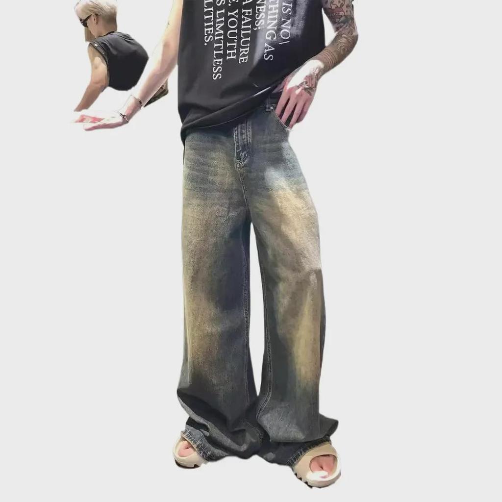 Мужские джинсы с широкими штанинами в стиле ретро с градиентом — модный свободный крой для осени и зимы