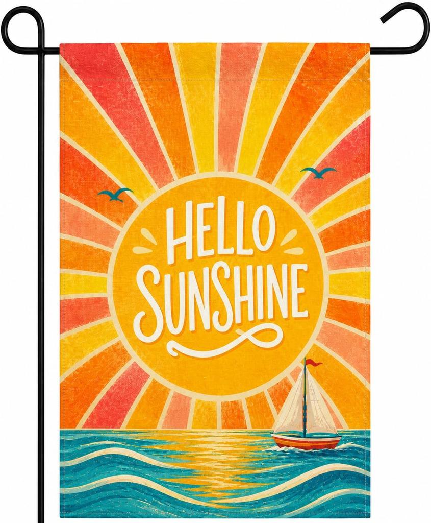 Hello Sunshine Summer Garden ag, 12 x 18 Inch Double Sided Design Farmhouse Holiday Outside Garden Decoration Burlap Yard kkz