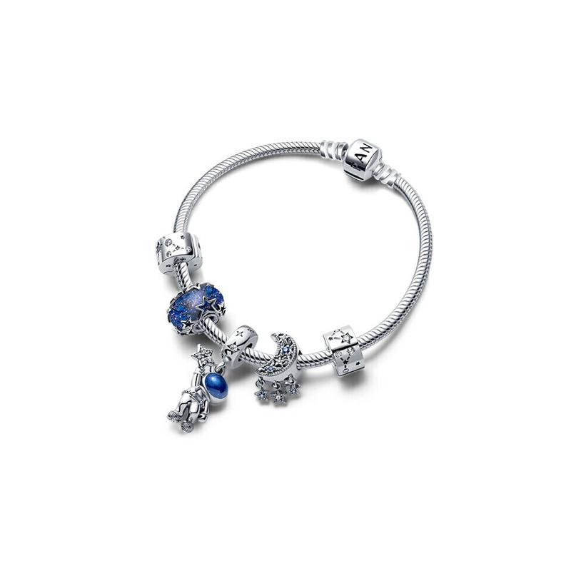 Pandora Fulfill Star Wishes Blue Galaxy Star Pendant 925 Silver Synthetic Cubic Zirconia Bracelet Set Women's Silver ZT-0662