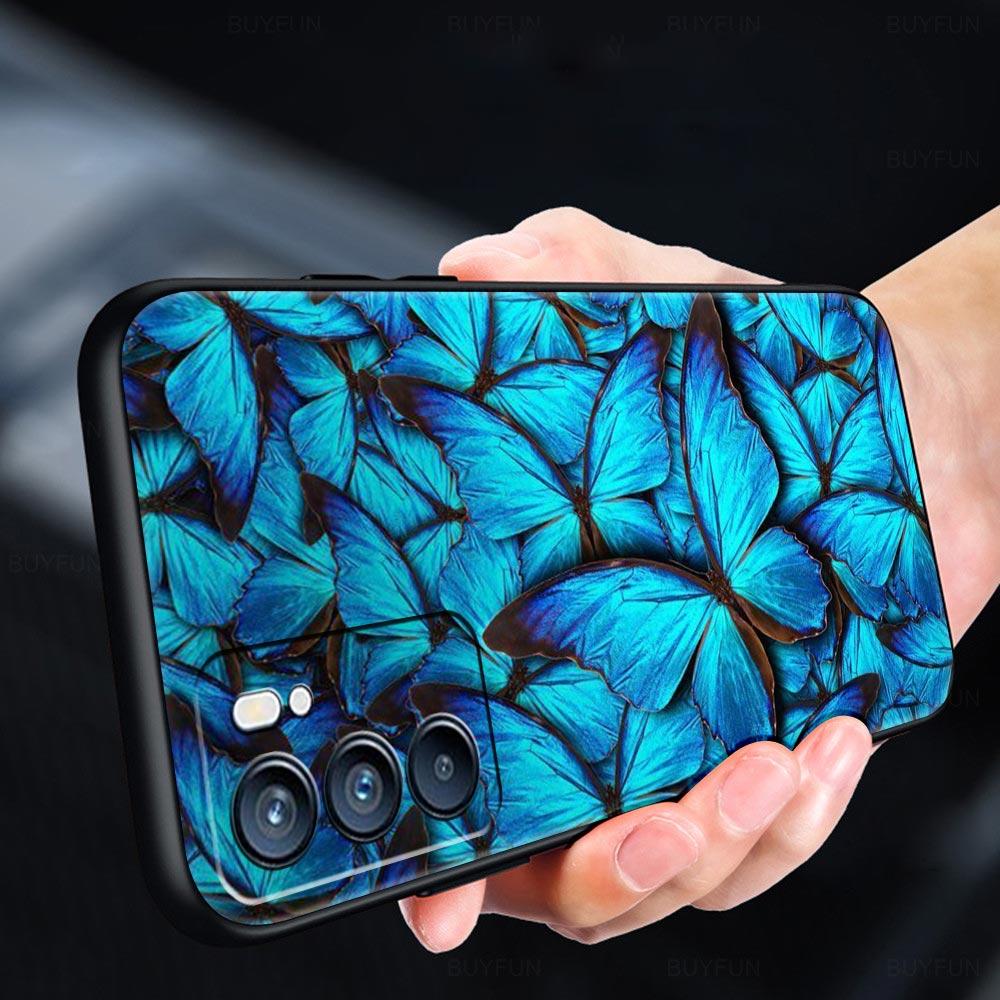 Butterfly Phone Case For Oppo Find X5 A54 A53 A52 A9 2020 A15 A95 A16 A76 A74 A12 Reno7 SE Reno6 Pro Plus 5G Soft Black Cover