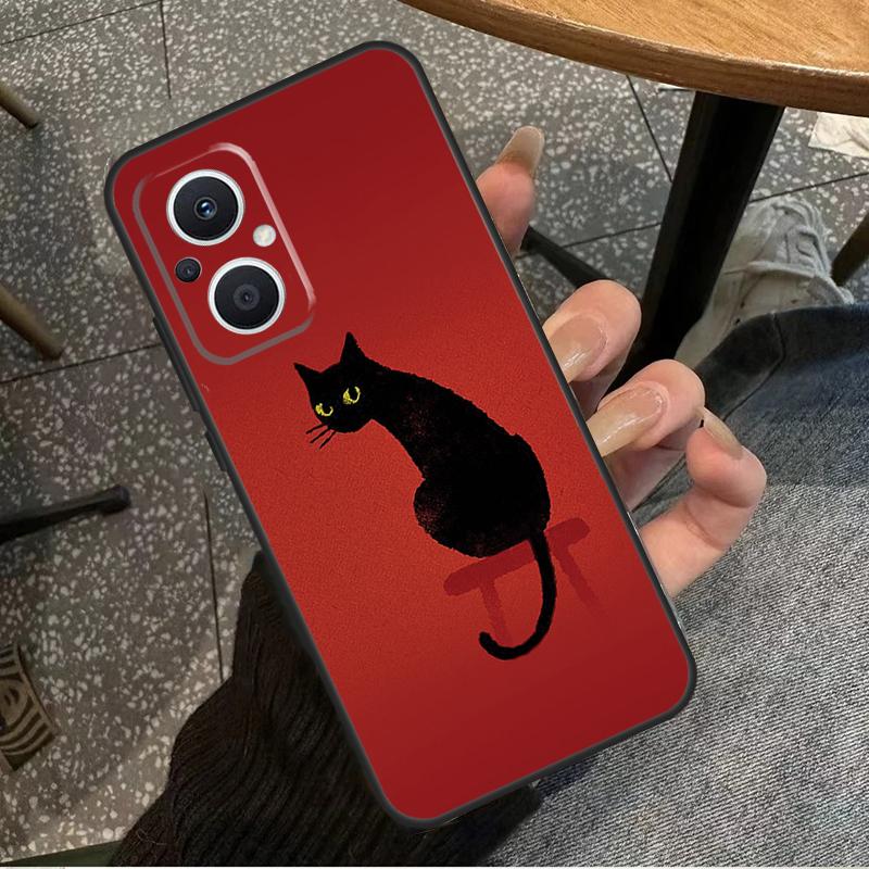 Черный Кошачий Мордочка Котенка Для OPPO Reno 14 13 12 11 10 Pro 8T 11F 12F 13F 14F 7 8 Lite OPPO Find X8 X6 X5 X9 Pro Чехол