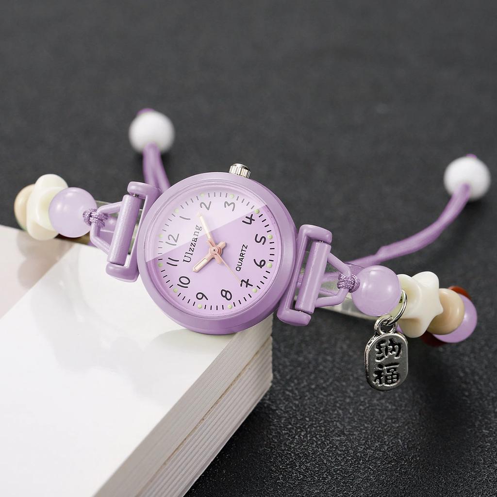 Fashion Beads Strap Women Wristwatches Arabic Dial Quartz Watch for Girls Students Clock Gift Relogio Feminino (Without Box)
