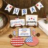 Tiered Tray Decor Wooden Patriotic Table Decor  For Independence Day Party Supplies