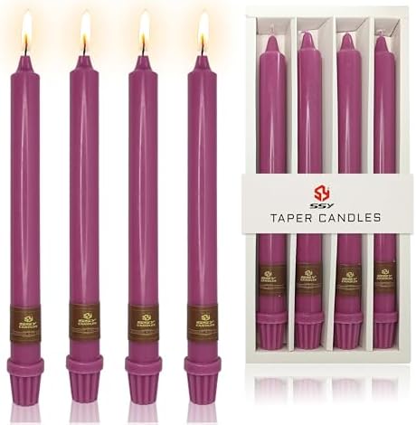 4pcs 10 Inch Purple Taper Candlesticks Dark Purple Advent Unscented Candles for Wedding Party or Home Decor