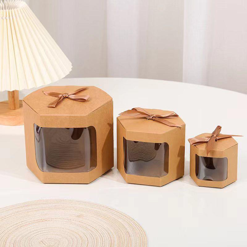 Cake Box Packaging Paper Bags Hexagon Candy Cake Boxes With Transparent Window Gift Packging Box Wedding Birthday Party Supplies