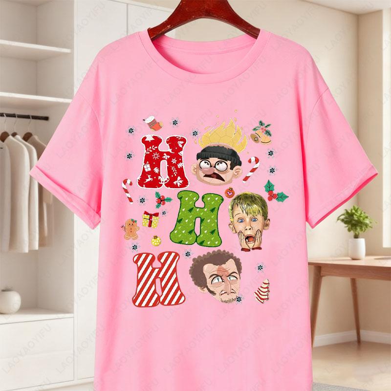 Fun Home Alone Movie Unisex TShirt Kevin McCallister Gang Facepalm Ho Ho Ho Print Tees Christmas Short Sleeve Cotton Shirts