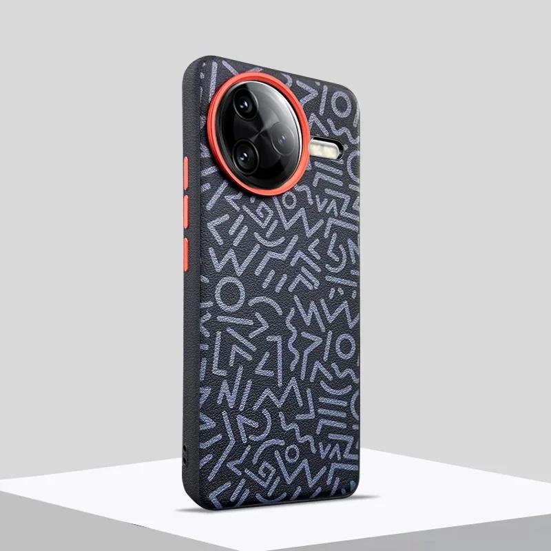 Luxury Graffiti Painted Leather Case for Xiaomi Redmi K80 Pro K80 Metal Button+Hardware Camera Len Large Hole Mobile Phone Cover