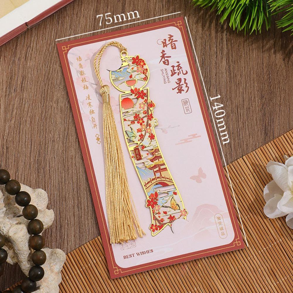 Chinese Style Metal Bookmarks Portable Students Reading Tool Hollow Hot Stamping Bookmark Long Tassel Bookmarks Stationery Gifts
