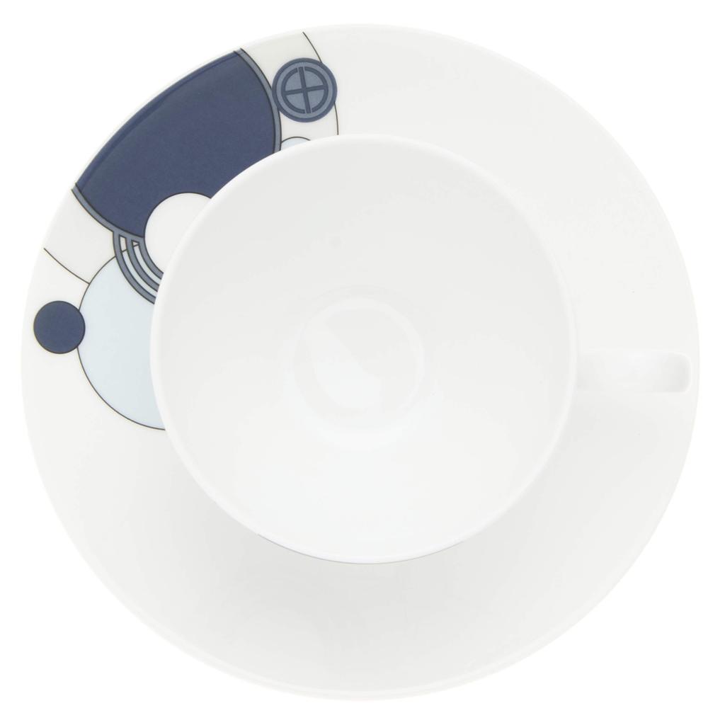 Чашка-блюдце Noritake 220 куб. см Frank Lloyd Wright Imperial Blue, подходит для использования в микроволновой печи, из тонкого фарфора и (Кофе чай) (Премиум Белый) WT94989/1701