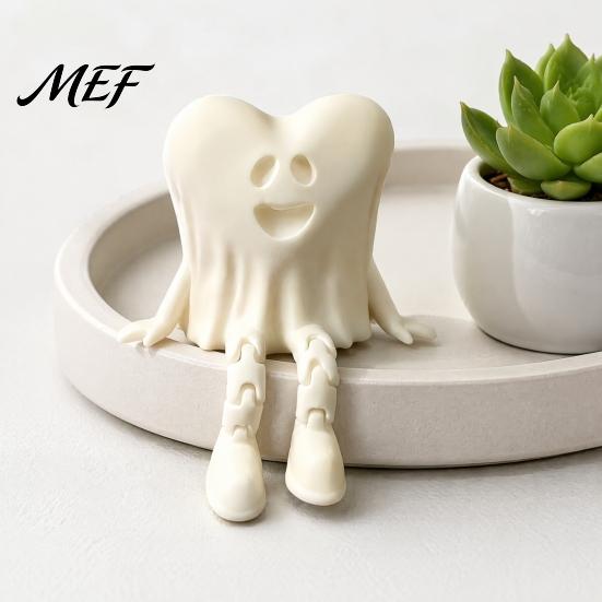 Ghost Gifts for Couples 3D Printed Heart-Shaped Figurine with Movable Joints, Sitting Dangling Leg Eco Friendly PLA Ornaments Statue, Matte
