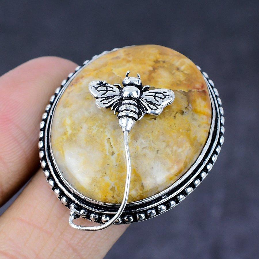 Natural Fossil Coral Gemstone Handmade 925 Steling Silver Gift Ring Size 9 N3j41