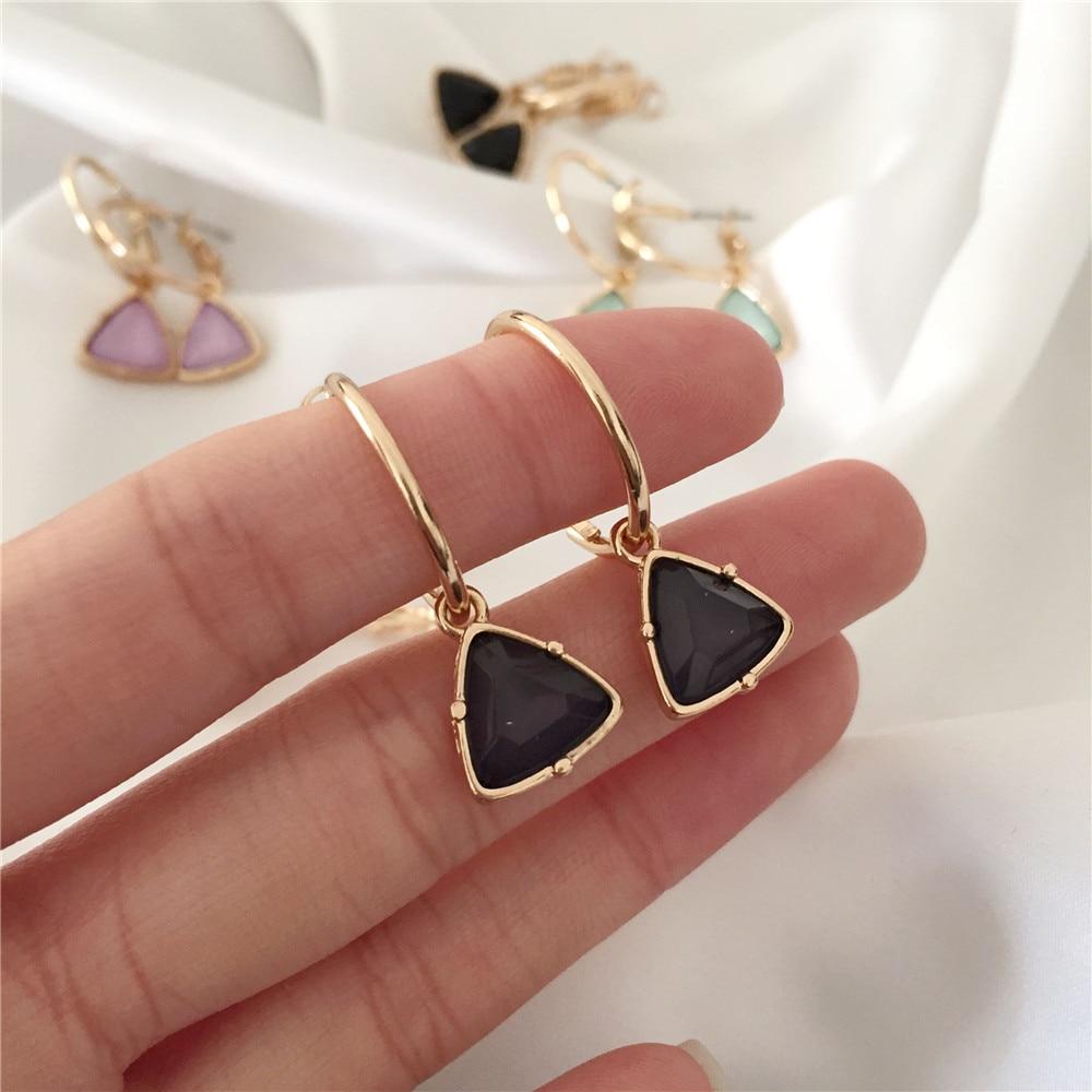 Корея Новая мода женские серьги-кольца с подвеской в виде кошачьего глаза и камнями-треугольниками маленькие простые темпераментные женские свадебные украшения