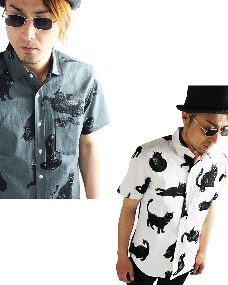 Quintet Повседневная мужская футболка с коротким рукавом и принтом черного кота, белая, размер M, сделано в Японии, (Код товара 01-79416-s)