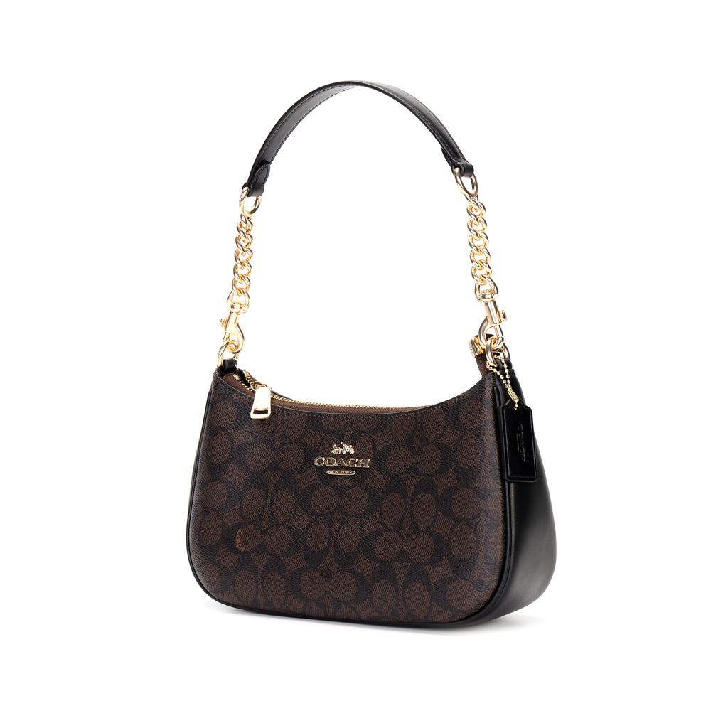 Coach Teri 24 Classic Monogram Logo Сумка через плечо из искусственной кожи и переработанной кожи Средняя Женская сумка через плечо Темно-коричневый CV933-IMXAQ