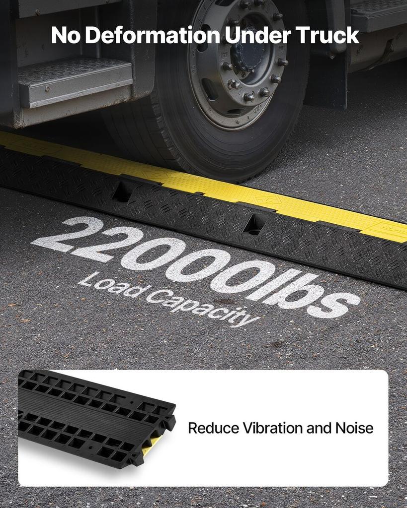 Cable Protector Ramp, 9,979 kg/axle Capacity, 1 Channel Heavy Duty Rubber Cord Hose Wire Cover, 70 x 50 mm Channel, Traffic Speed Bump with Flip-Open