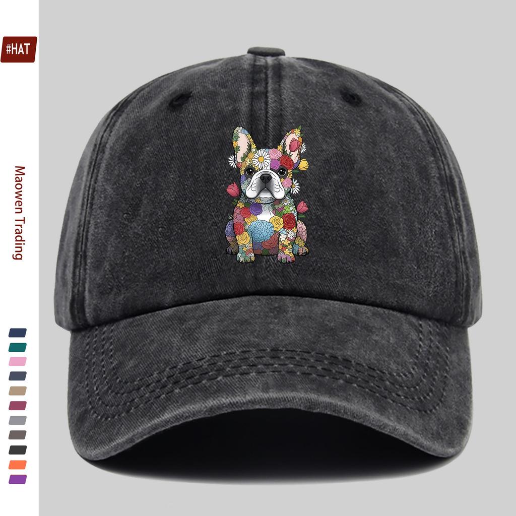 pc Floral Pattern French Bulldog Printed Baseball Cap with Cute Pet Design Sun Hat Comfortable And Lightweight Adjustable Stra