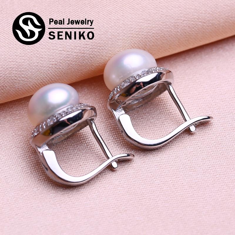 seniko 8-9mm Natural Freshwater Pearl Earrings Fashion Cubic Zirconia Clip Earrings For Women Girl Gift
