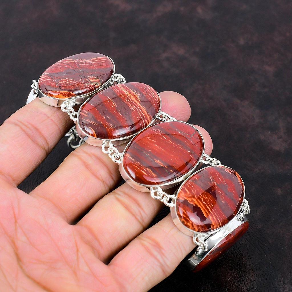 Red Snakeskin Jasper Bracelet 925 Sterling Silver Bracelet Handmade Amazing Jewelry Adjustable Chain Bracelet Gemstone Jewelry Gift For Wife