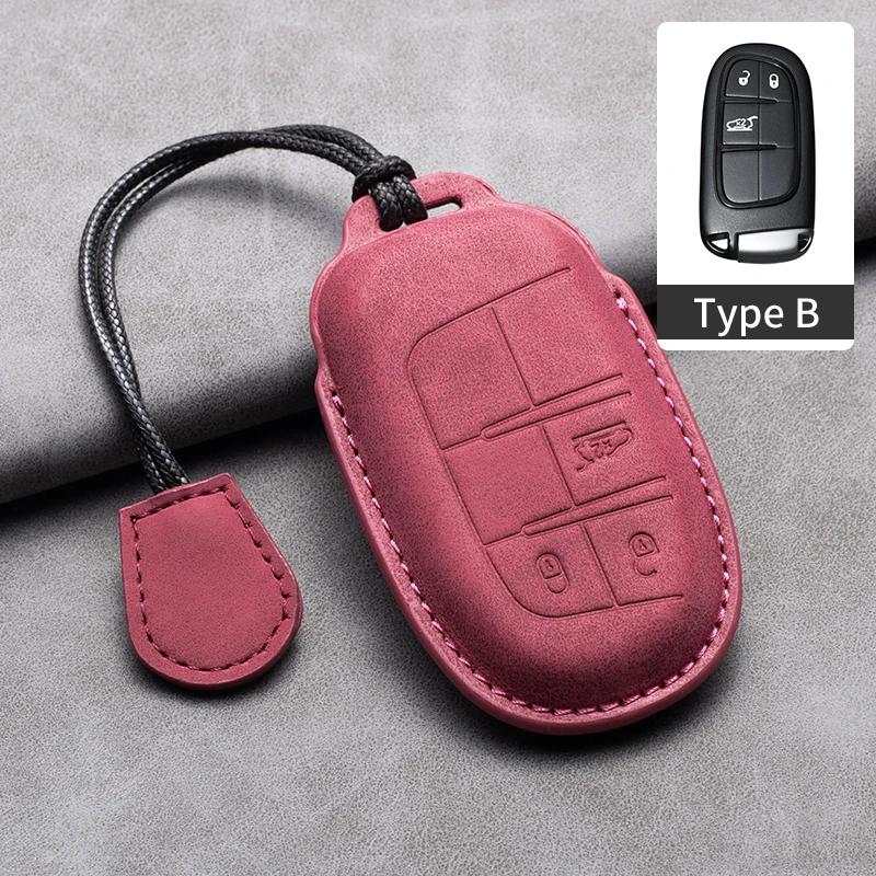 Leather Car Key Case Cover Shell For Jeep Chrysler 300 200 Dodge Charger Grand Cherokee Wrangler Compass Renegade For Fiat 500X