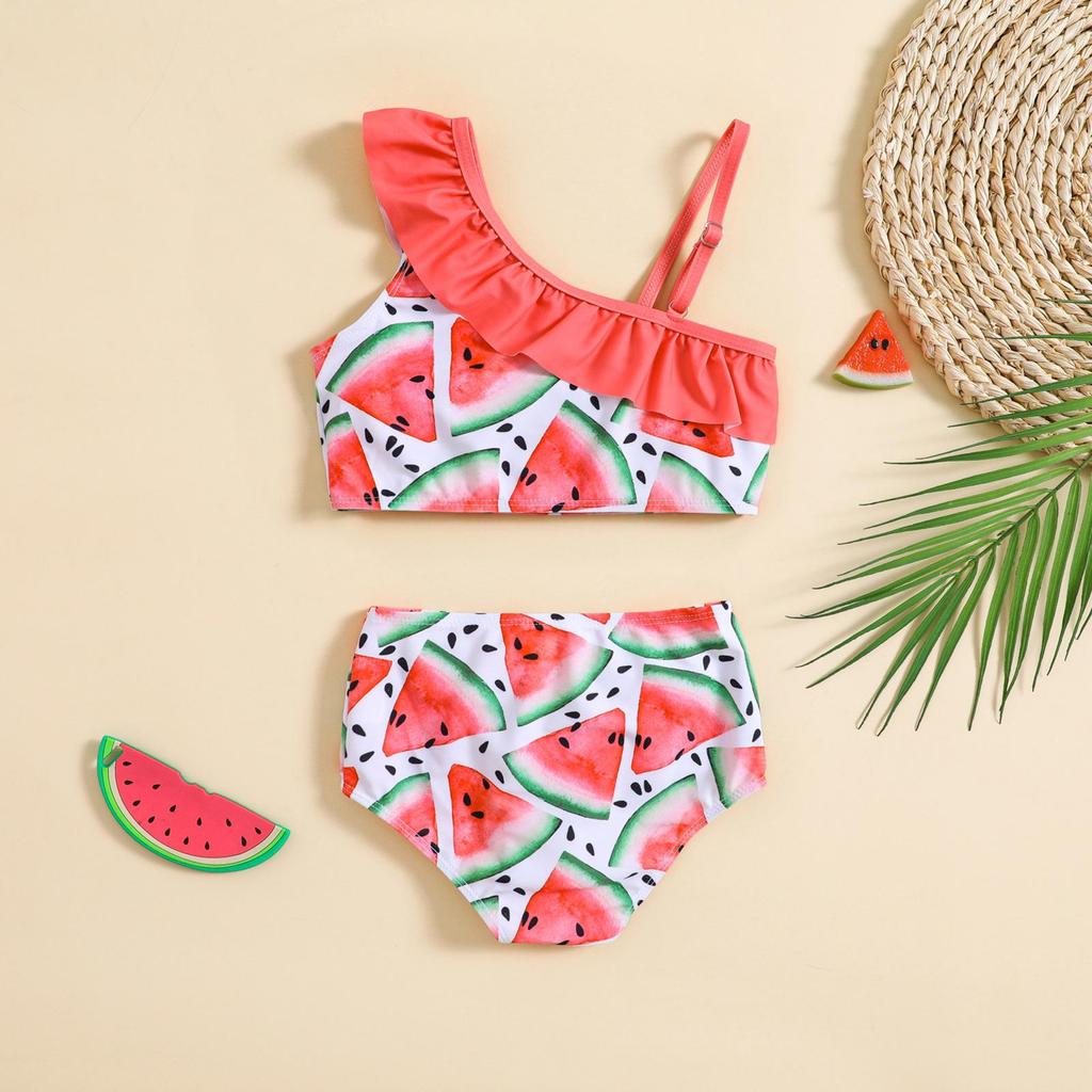 New Girls' One-Shoulder Bikini Swimsuit, Two-Piece Set, Cute Design