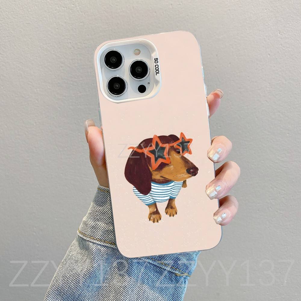 Dachshund Dog Brown Phone Case For iPhone 16,15,14,13,12,11,8,7,Pro,Max,Plus,Mini,XS,SE White Candy Matte Shockproof Cover