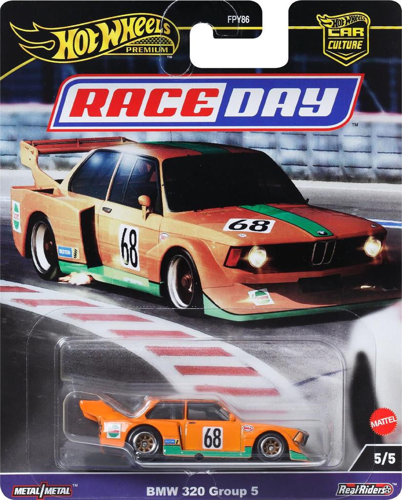 Hot Wheels День гонок Car Culture Race Day BMW 320 Group 5 игрушечный мини-автомобиль для детей от 3 лет и старше, оранжевый HRV94