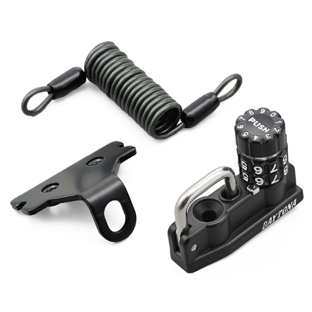 Daytona 49171 Motorcycle Helmet Lock for Mirrors (M10), Wire Lock (47.2 Inches (1200 Mm) Included, Helmet Holder, Dial Type